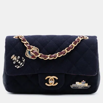 Pre-owned Chanel Blue Paris Hamburg Mini Rectangular Classic Jersey Coco Sailor Charms Single Flap