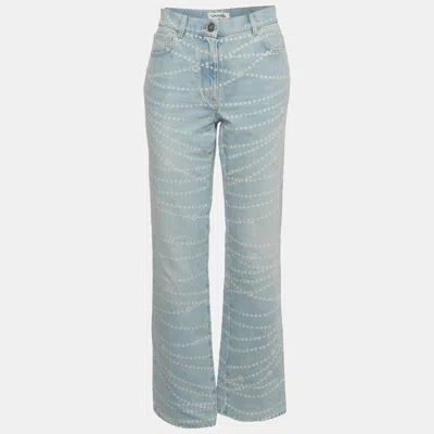 Pre-owned Chanel Blue Pearl Print Denim Straight Leg Jeans S/waist 27"