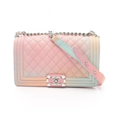 Pre-owned Chanel Blue Pink Grained Calfskin Shoulder Bag () In Multi