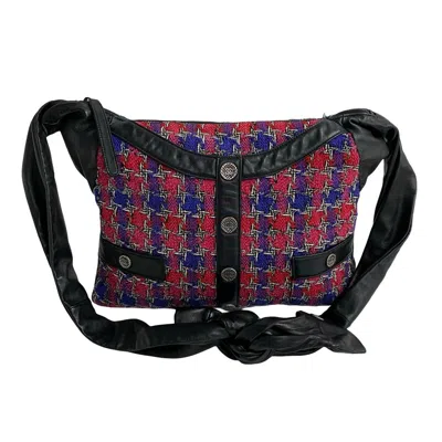 Pre-owned Chanel Blue Pink Tweed Leather Shoulder Bag () In Multi
