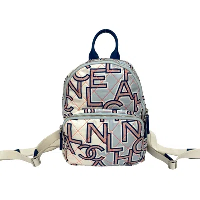 Pre-owned Chanel Blue Pink White Cotton Leather Backpack ()