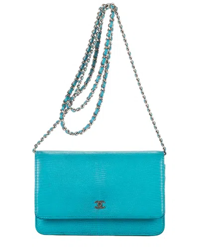 Pre-owned Chanel Blue Python Skin Leather Timeless Wallet On Chain (authentic Pre-loved)