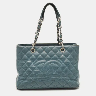 Pre-owned Chanel Blue Quilted Caviar Leather Gst Tote