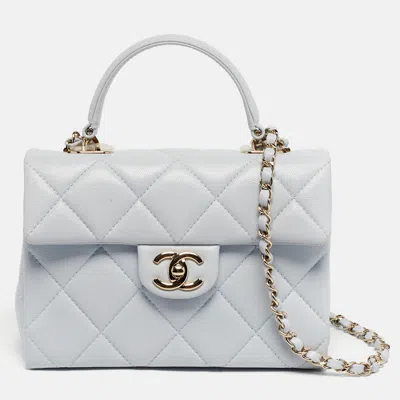 Pre-owned Chanel Blue Quilted Caviar Leather Mini Retro Twist Top Handle Bag