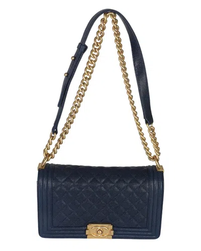 Chanel Blue Quilted Caviar Leather Old Medium Boy Handbag (authentic Pre-  Loved)