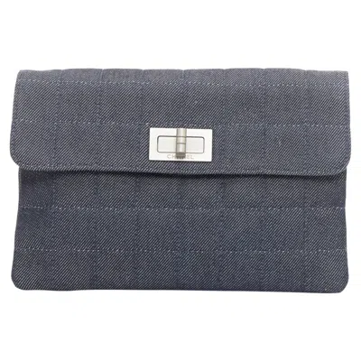 Pre-owned Chanel Blue Quilted Chocolate Bar Clutch In Gray
