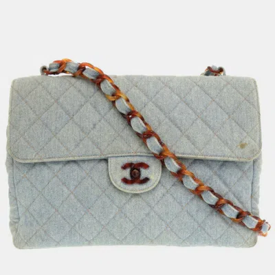 Pre-owned Chanel Blue Quilted Denim Classic Flap Bag