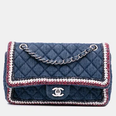 Pre-owned Chanel Blue Quilted Denim Classic Single Flap Bag