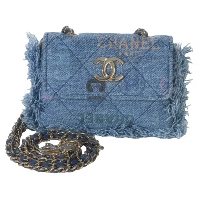 Pre-owned Chanel Blue Quilted Denim Denim Mood Clutch With Chain