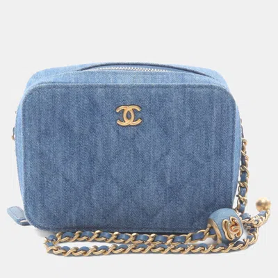 Pre-owned Chanel Blue Quilted Denim Pearl Crush Camera Bag