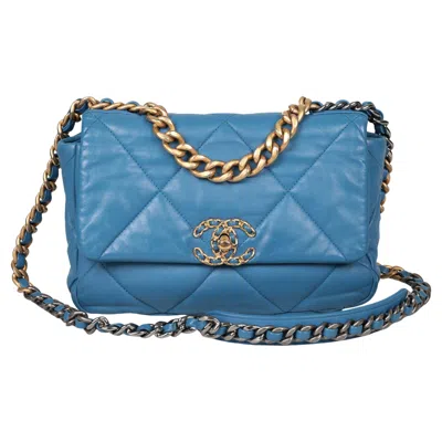 Pre-owned Chanel Blue Quilted Goatskin Leather Small 19 Flap Bag