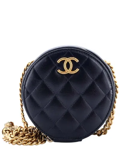 Pre-owned Chanel Blue Quilted Lambskin All Slides Round Chain Clutch (authentic Pre-loved)