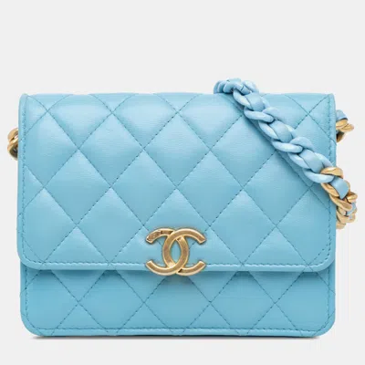 Pre-owned Chanel Blue Quilted Lambskin Candy Chain Wallet