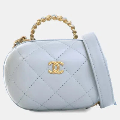 Pre-owned Chanel Blue Quilted Lambskin Cc Bubble Vanity Case With Chain