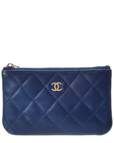 Pre-owned Chanel Blue Quilted Lambskin Leather Small Cosmetic Case (authentic Pre-loved)