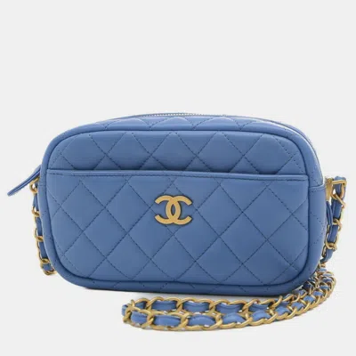 Pre-owned Chanel Blue Quilted Lambskin Mini Camera Case Bag