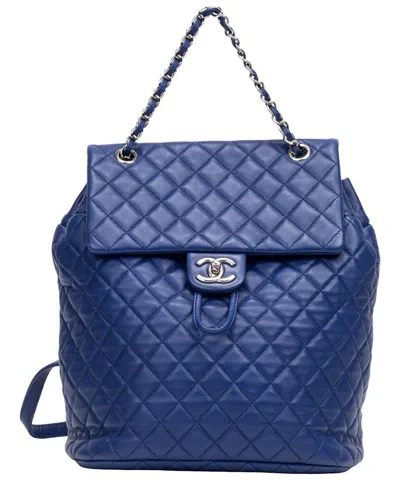 Pre-owned Chanel Blue Quilted Lambskin Urban Spirit Backpack Large (authentic Pre-loved)