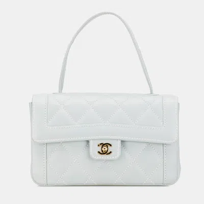 Pre-owned Chanel Blue Quilted Lambskin Wild Stitch Top Handle Bag
