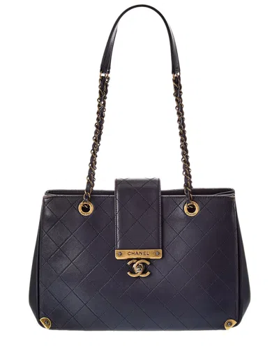 Pre-owned Chanel Blue Quilted Leather Around The Corner Tote (authentic Pre-loved)