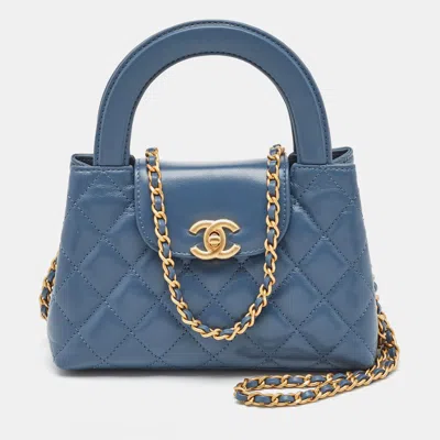 Pre-owned Chanel Blue Quilted Leather Kelly Mini Shopping Bag