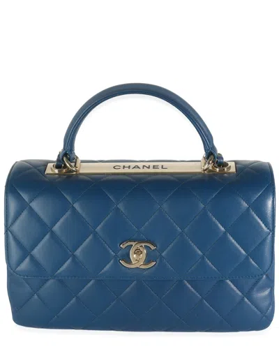 Pre-owned Chanel Blue Quilted Leather Medium Trendy Top Handle Bag (authentic Pre-loved)