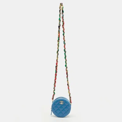 Pre-owned Chanel Blue Quilted Leather Ribbon Round Chain Clutch