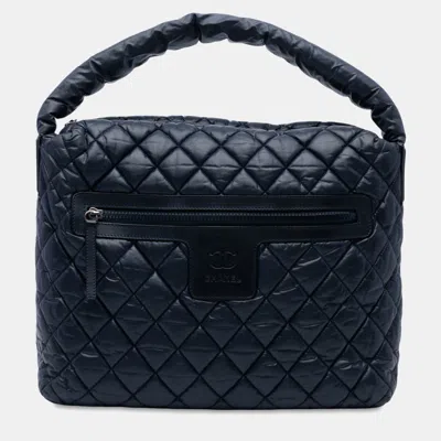Pre-owned Chanel Blue Quilted Nylon Coco Cocoon Hobo