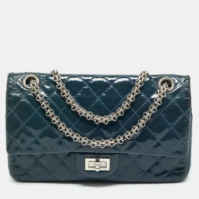 Pre-owned Chanel Blue Quilted Patent Leather 225 Reissue 2.55 Flap Bag