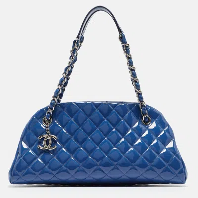 Pre-owned Chanel Blue Quilted Patent Leather Medium Just Mademoiselle Bag