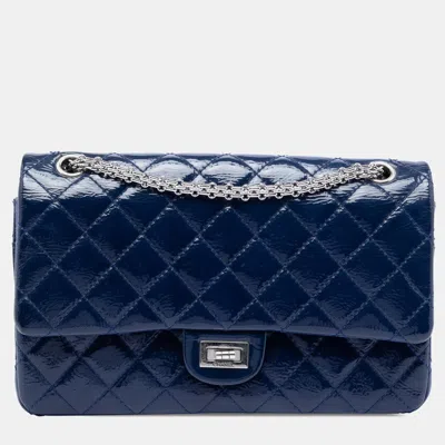 Pre-owned Chanel Blue Quilted Patent Reissue 2.55 Double Flap 226