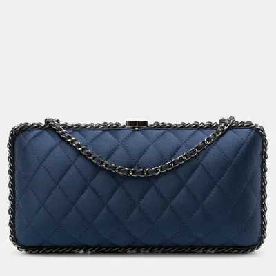 Pre-owned Chanel Blue Quilted Satin Chain Around Clutch