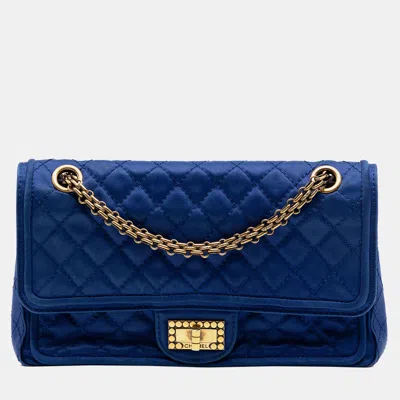 Pre-owned Chanel Blue Quilted Satin Reissue 2.55 Double Flap 225