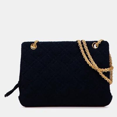 Pre-owned Chanel Blue Quilted Terry Cloth Frame Bag