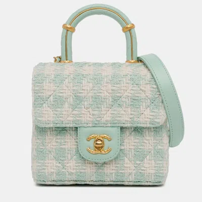 Pre-owned Chanel Blue Quilted Tweed Crush Top Handle Bag