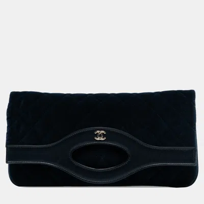 Pre-owned Chanel Blue Quilted Velvet 31 Clutch