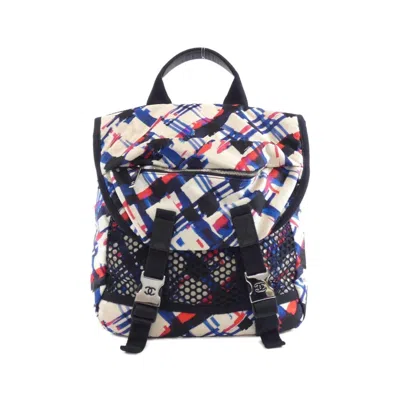Pre-owned Chanel Blue Red Color White Nylon Backpack ()