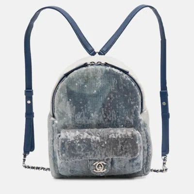 Pre-owned Chanel Blue Sequin Waterfall Backpack