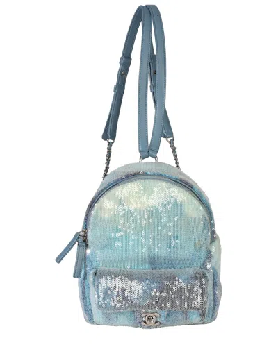 Pre-owned Chanel Blue Sequin Waterfall Mini Backpack (authentic Pre-loved)