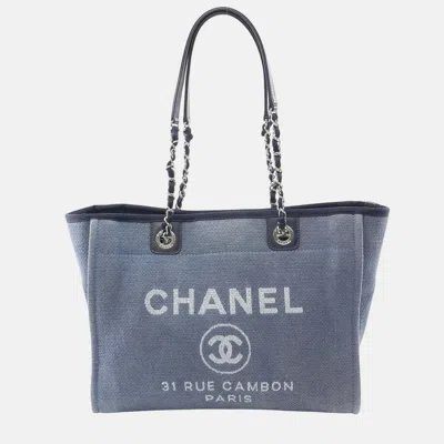 Pre-owned Chanel Blue Small Canvas Deauville Tote