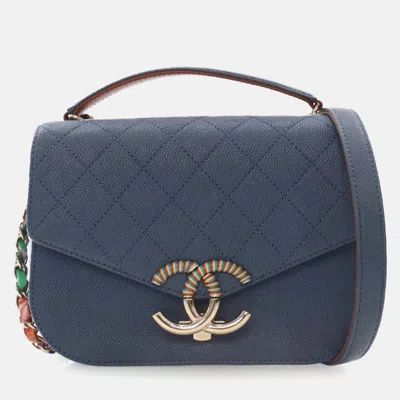 Pre-owned Chanel Blue Small Caviar Paris Cuba Thread Around Flap Bag