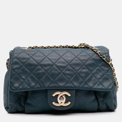 Pre-owned Chanel Blue Small Iridescent Calfskin Chic Quilt Flap