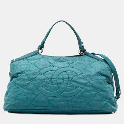 Pre-owned Chanel Blue Small Iridescent Calfskin Sea Hit Tote