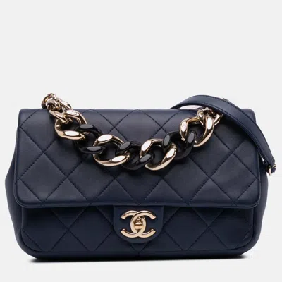 Pre-owned Chanel Blue Small Lambskin Elegant Chain Single Flap