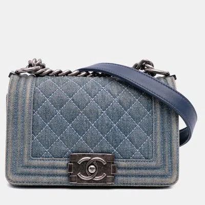 Pre-owned Chanel Blue Small Quilted Denim Boy Flap Bag