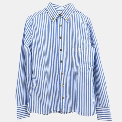 Pre-owned Chanel Blue Striped Button Front Shirt S