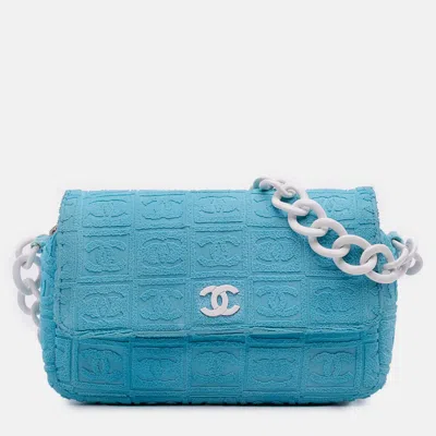 Pre-owned Chanel Blue Terry Cloth Sport Line Flap