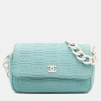Pre-owned Chanel Blue Terry Cloth Sport Line Flap