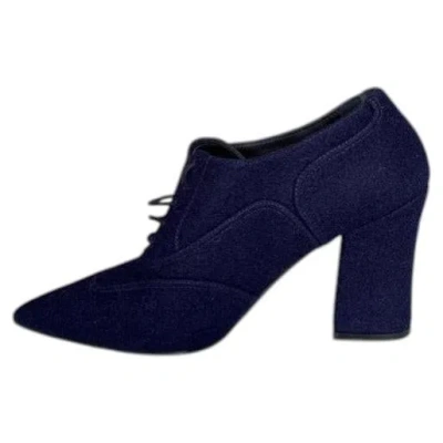 Pre-owned Chanel Blue Textile Lace-up Ankle Boots - Eu 38