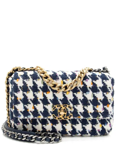 Pre-owned Chanel Blue Tweed Houndstooth 19 Medium Flap Shoulder Bag (authentic Pre-  Loved)