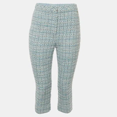 Pre-owned Chanel Blue Tweed Tapered Capri Pants S